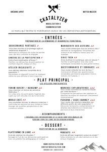 Un menu pour parler des méthodes et de la communication pour favoriser la mobilisation des habitant.es par Ckatalyzen