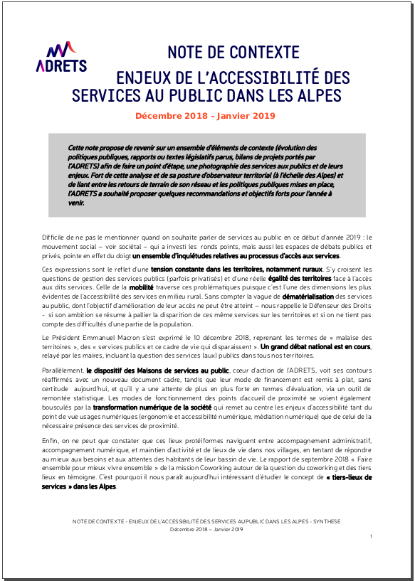 Note de contexte : Enjeux de l'accessibilité des services aux publics dans les Alpes