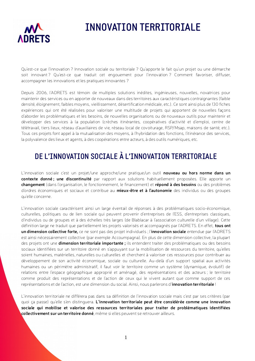 Note Innovation territoriale 2016
